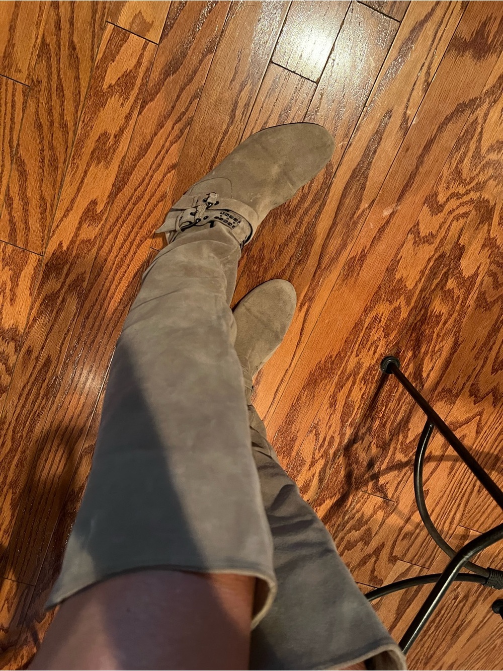 BCBGMaxAzria Taupe Suede Over-the-Knee Buckle Boots